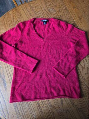Elena Solano Red 100% 2 Ply Cashmere Pullover V Neck Sweater Size Large